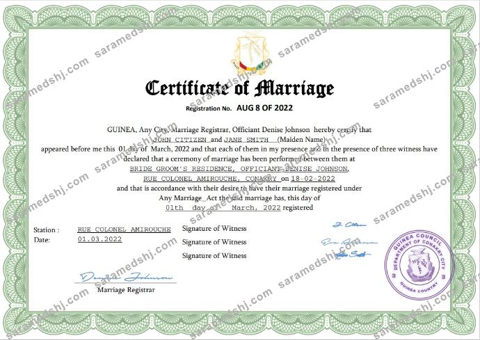 Guinea marriage certificate